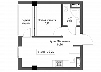 Планування 1-к квартира площею 25.44м2, UM-002-02/0095.