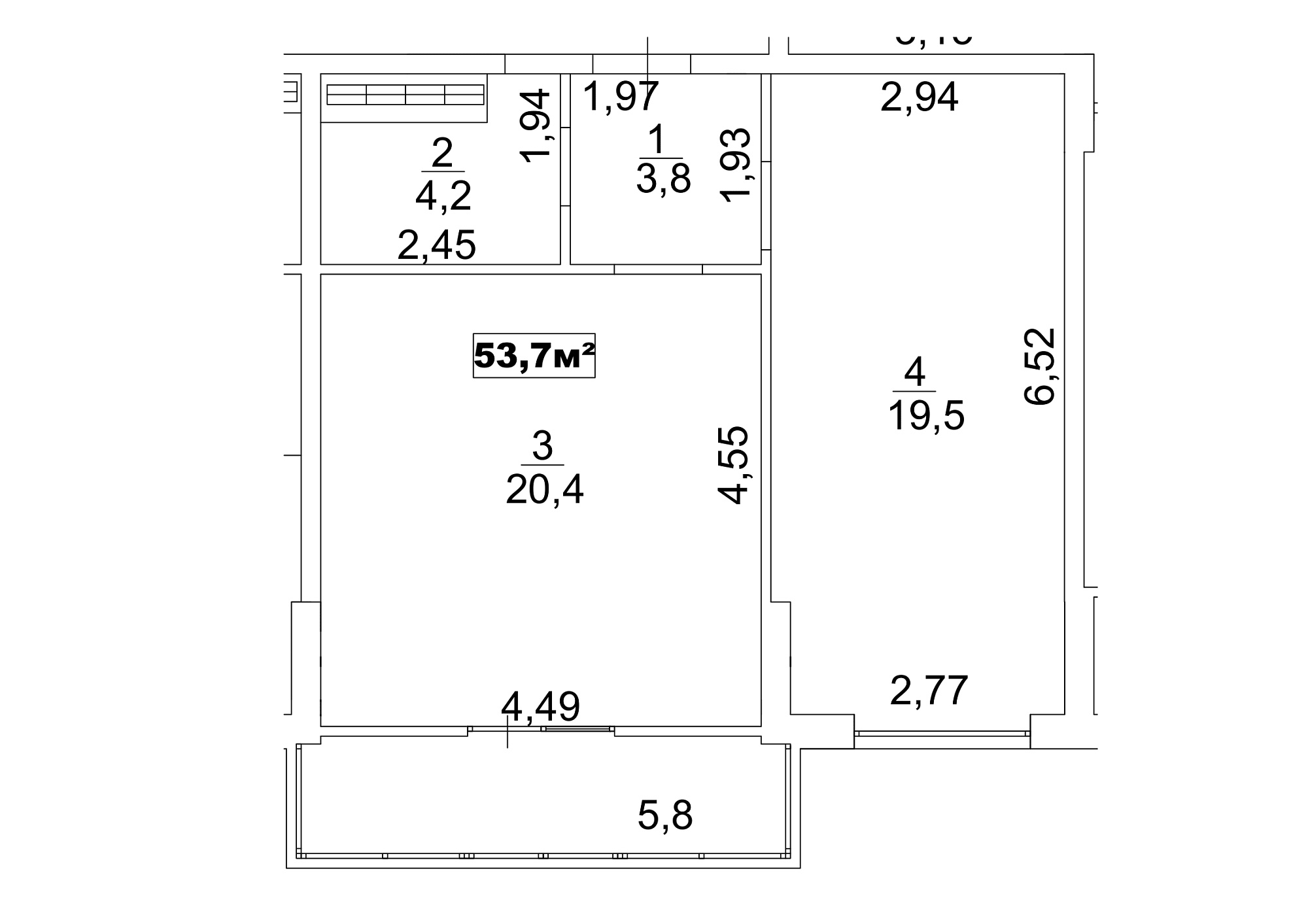 Планировка 1-к квартира площей 53.7м2, AB-13-02/00014.