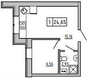 Планировка 1-к квартира площей 24.73м2, KS-007-04/0001.