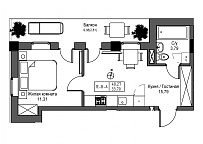 Планировка 1-к квартира площей 33.7м2, UM-004-05/0004.