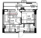 Планування 1-к квартира площею 26.86м2, UM-003-02/0014.