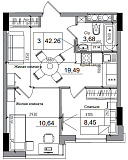 Планировка 1-к квартира площей 41.65м2, AB-05-09/00009.