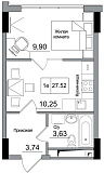 Планування 1-к квартира площею 27.52м2, AB-16-05/00009.