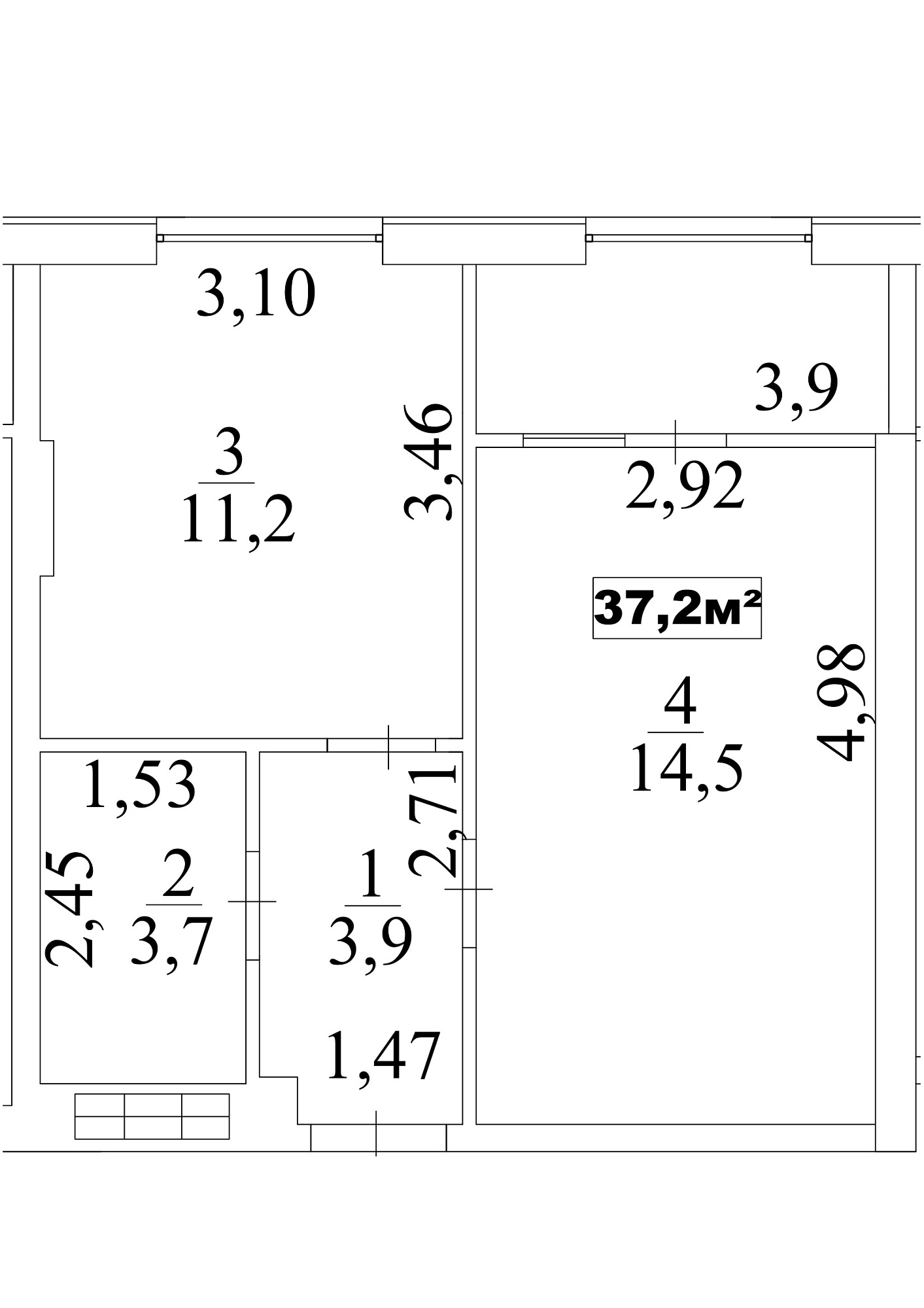 Планировка 1-к квартира площей 37.2м2, AB-10-01/0007а.