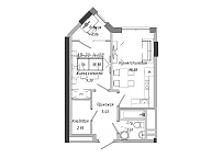 Планировка 1-к квартира площей 38.38м2, AB-20-14/00108.