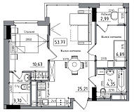 Планування 2-к квартира площею 53.77м2, AB-06-03/00004.
