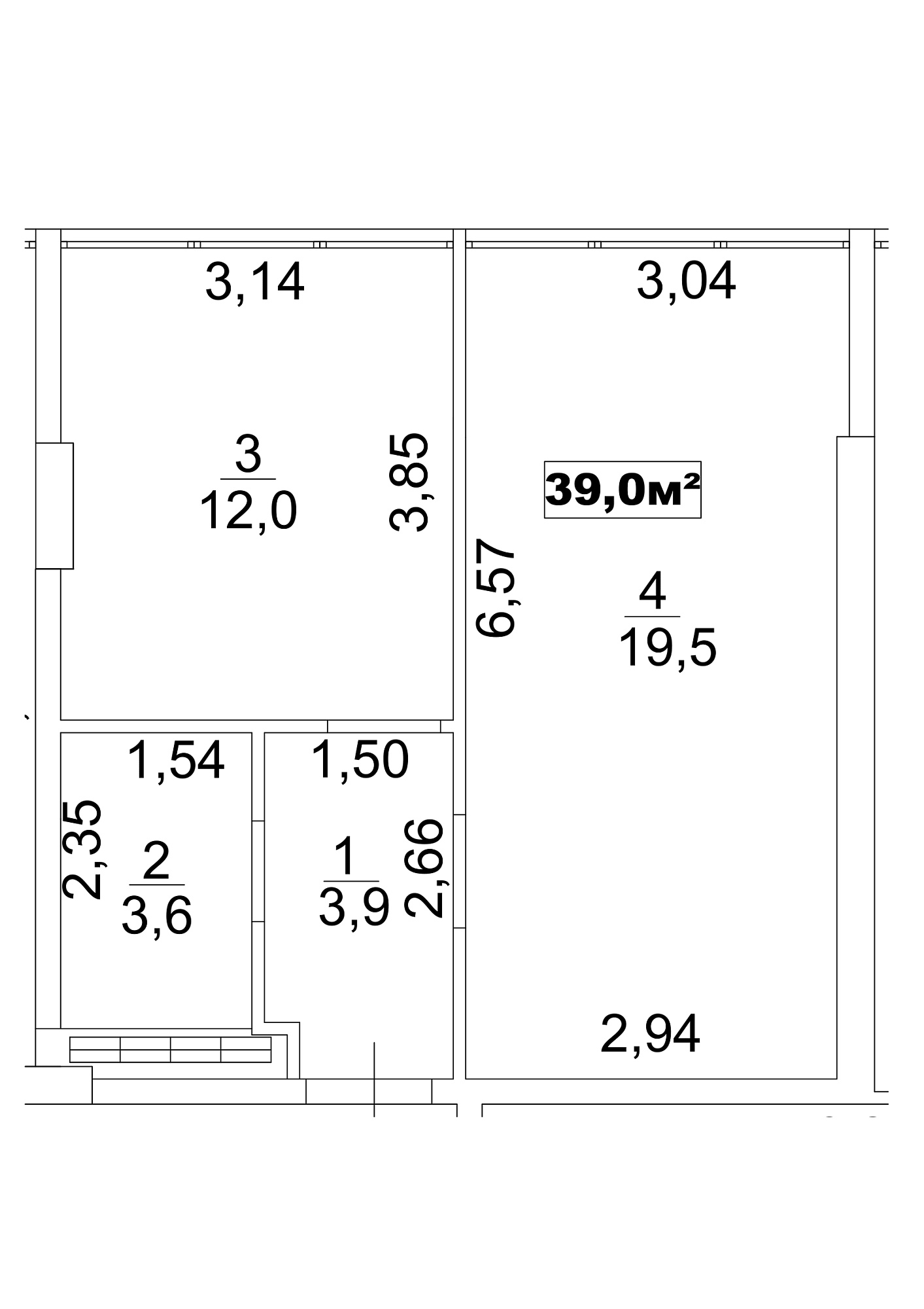 Planning 1-rm flats area 39m2, AB-13-07/0057а.