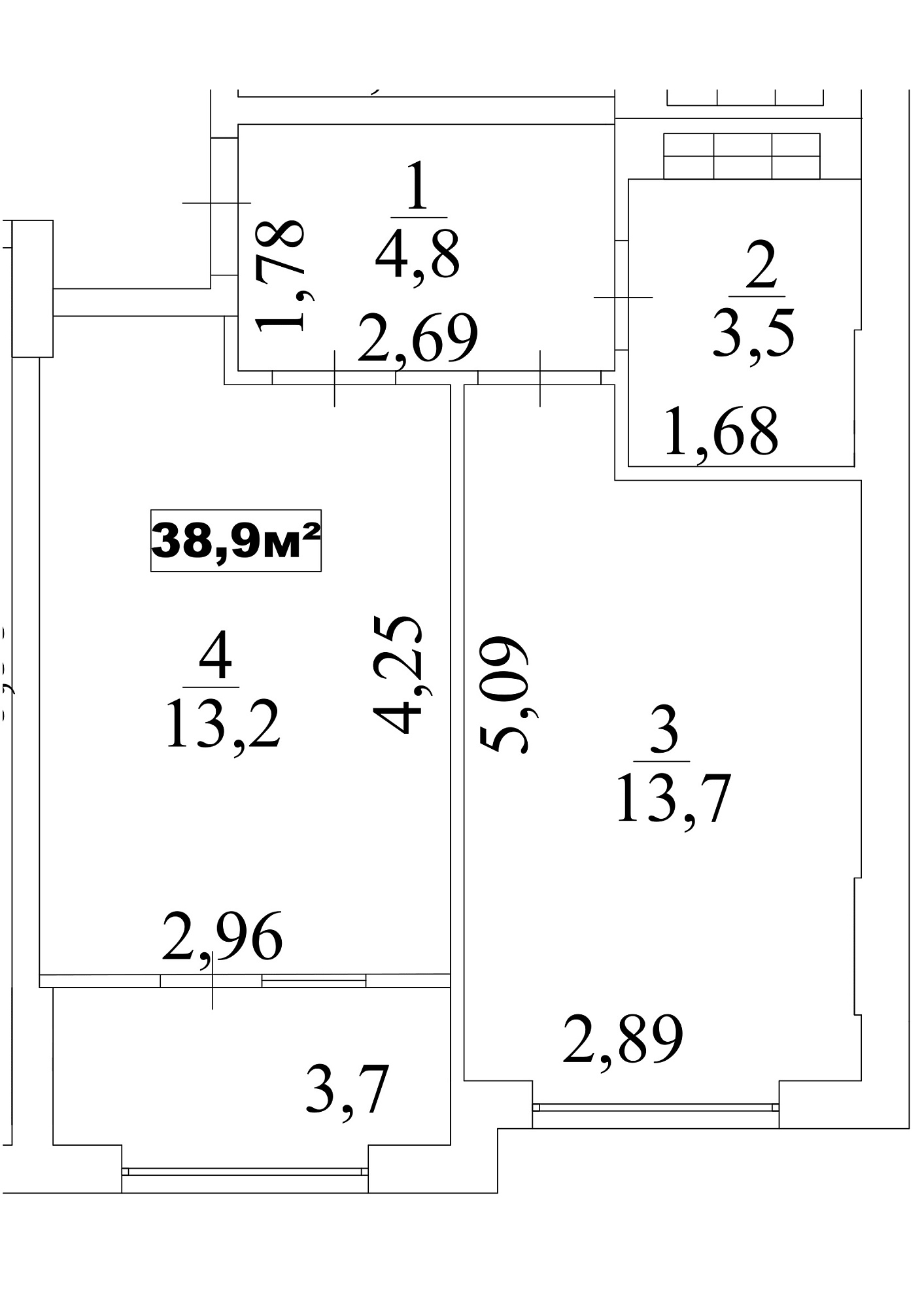Планування 1-к квартира площею 38.9м2, AB-10-05/0043в.