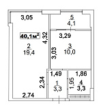 Планировка 1-к квартира площей 40.1м2, AB-02-10/00005.