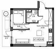 Планування 1-к квартира площею 33.88м2, UM-002-08/0076.