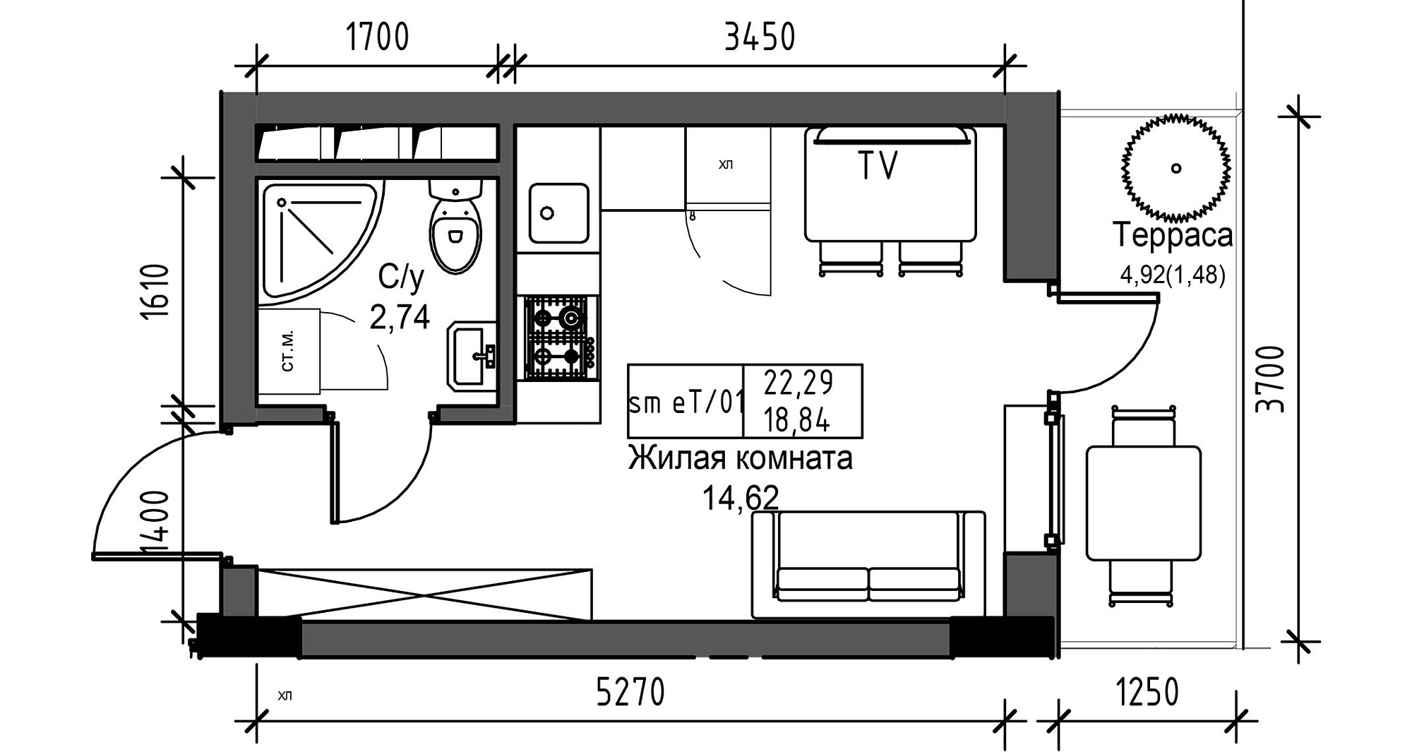 Planning Smart flats area 18.84m2, UM-003-07/0071.