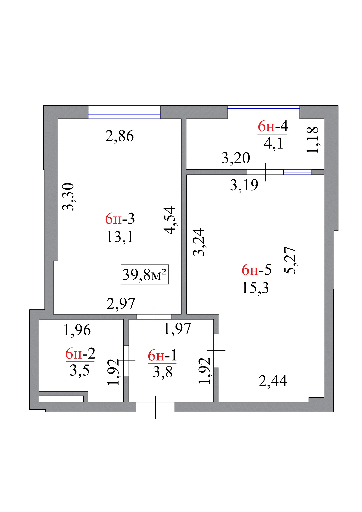 Планировка 1-к квартира площей 39.8м2, AB-07-01/00006.