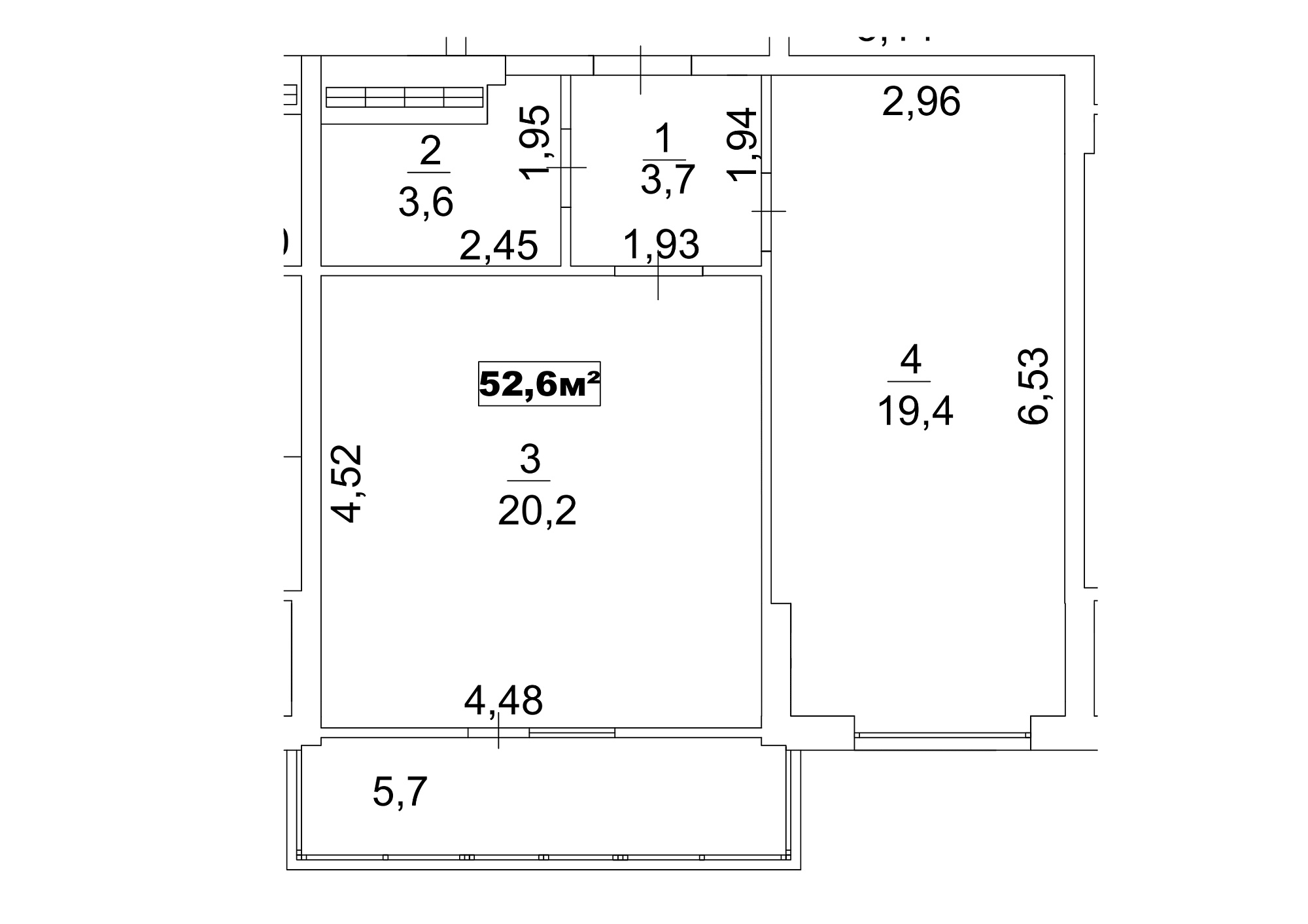 Планировка 1-к квартира площей 52.6м2, AB-13-03/00023.