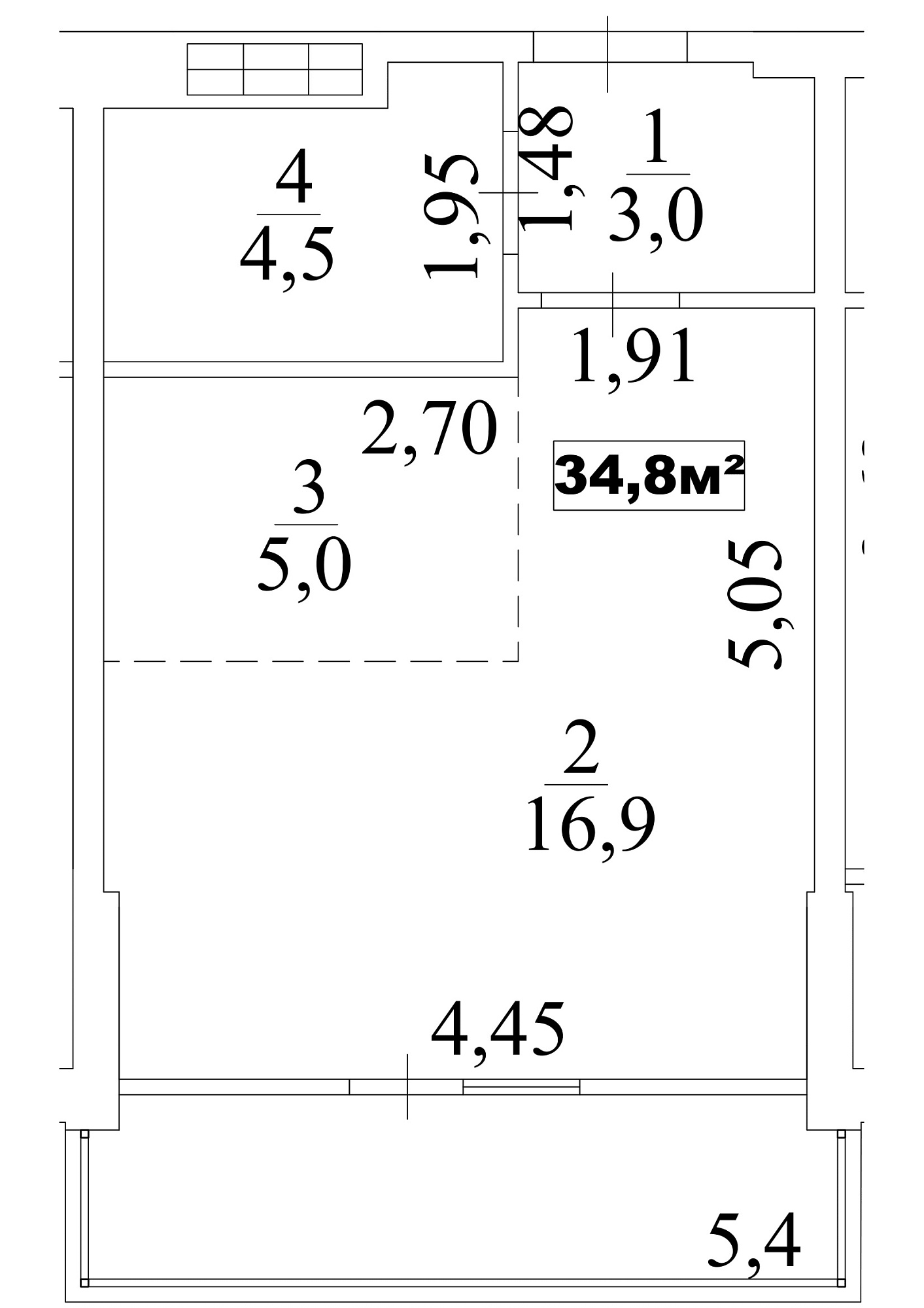 Планування Smart-квартира площею 34.8м2, AB-10-02/0010б.