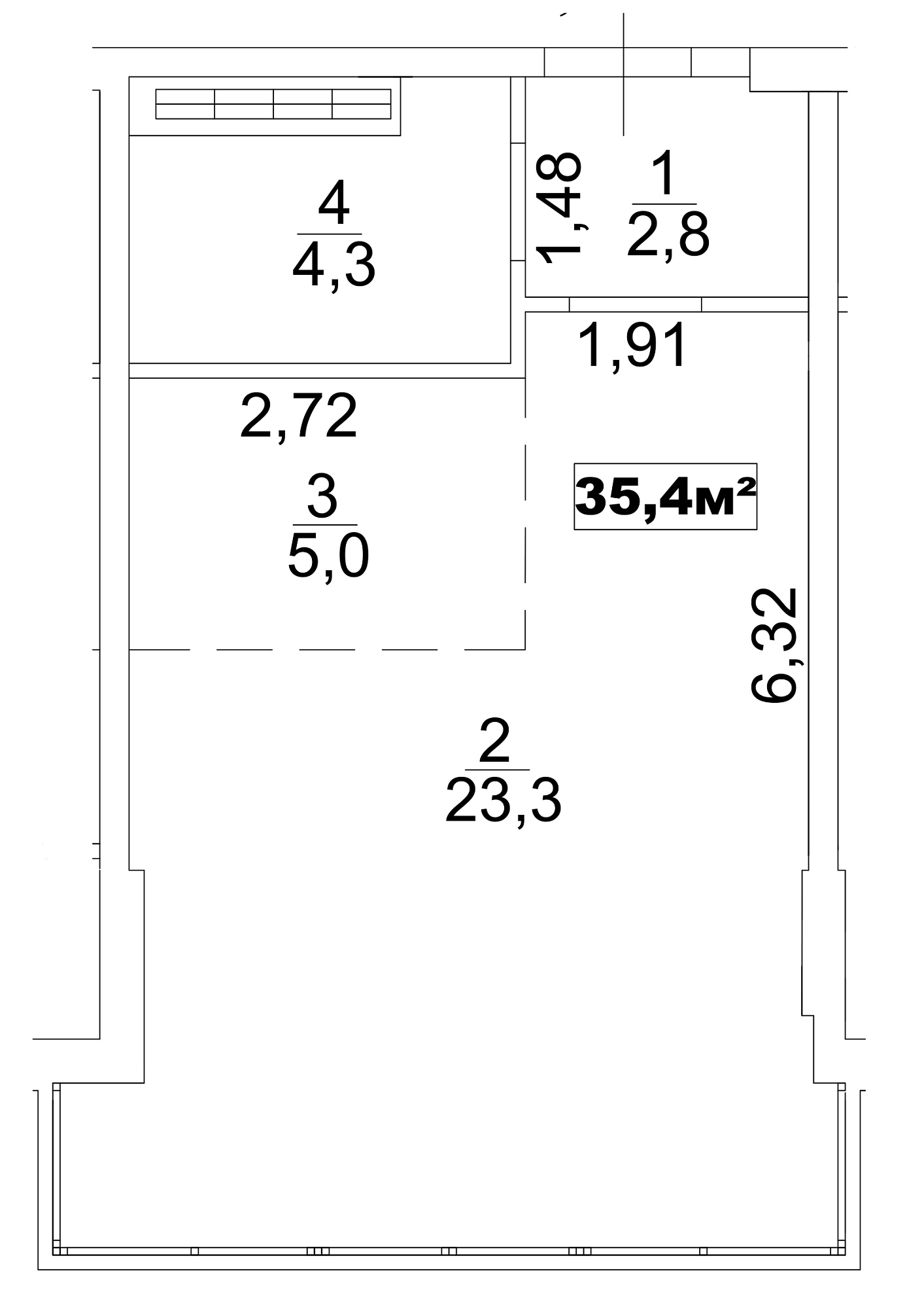 Planning Smart flats area 35.4m2, AB-13-10/0079б.