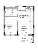 Планировка 1-к квартира площей 44.92м2, LR-002-07/0045.