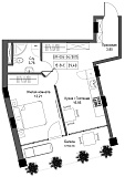 Планування 1-к квартира площею 39.4м2, UM-004-04/0015.