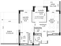 Планировка 2-к квартира площей 72.15м2, LR-005-05/0029.