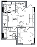 Планировка 2-к квартира площей 44.54м2, AB-06-08/00003.