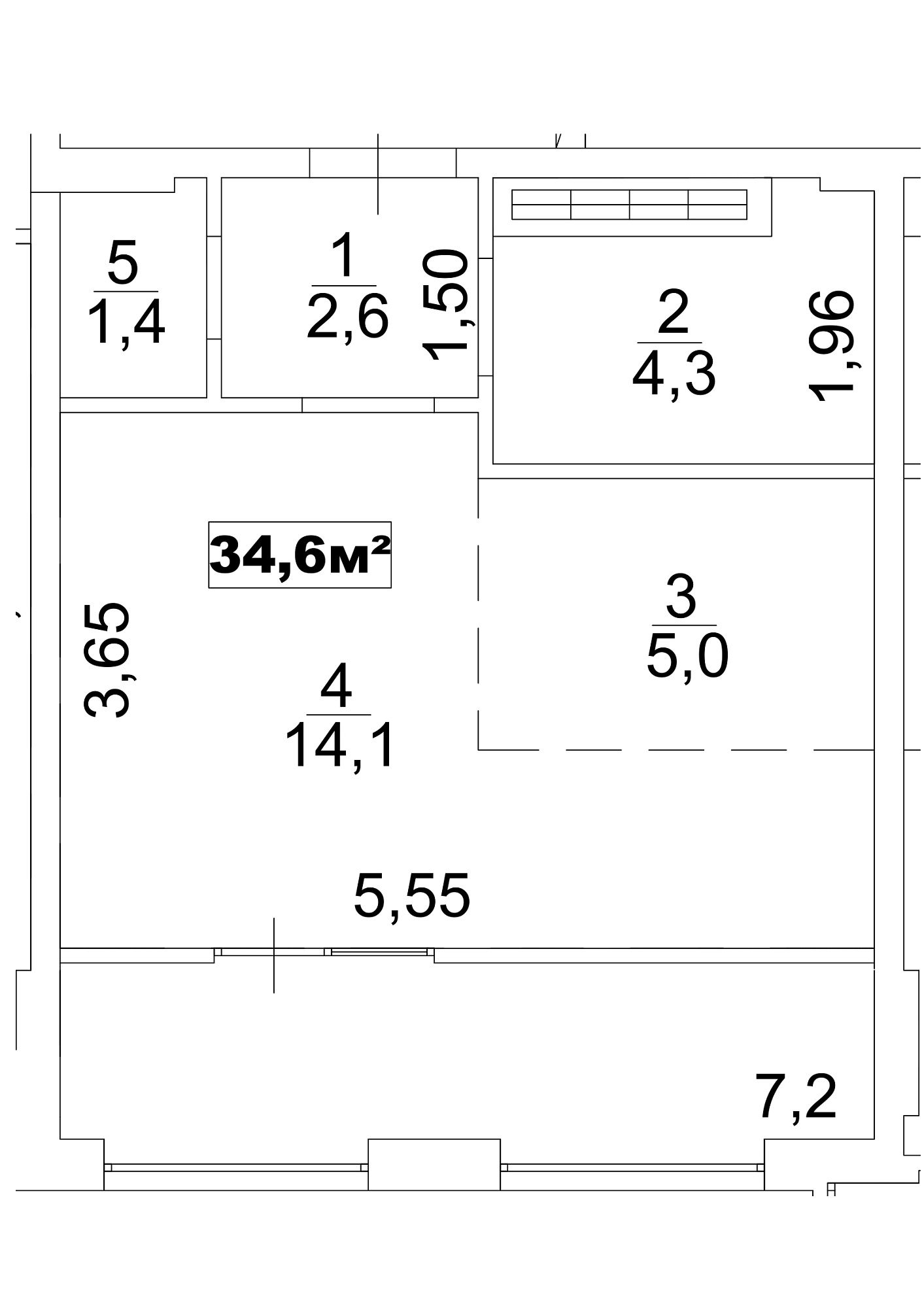 Планування Smart-квартира площею 34.6м2, AB-13-08/00062.