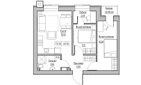 Планировка 2-к квартира площей 45.5м2, KS-014-02/0008.