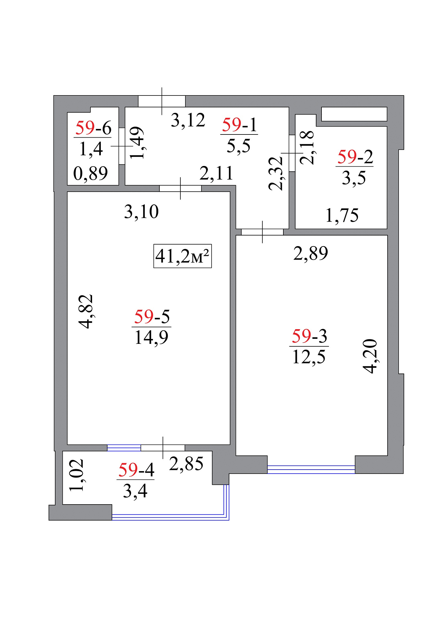 Планування 1-к квартира площею 41.2м2, AB-07-06/00053.
