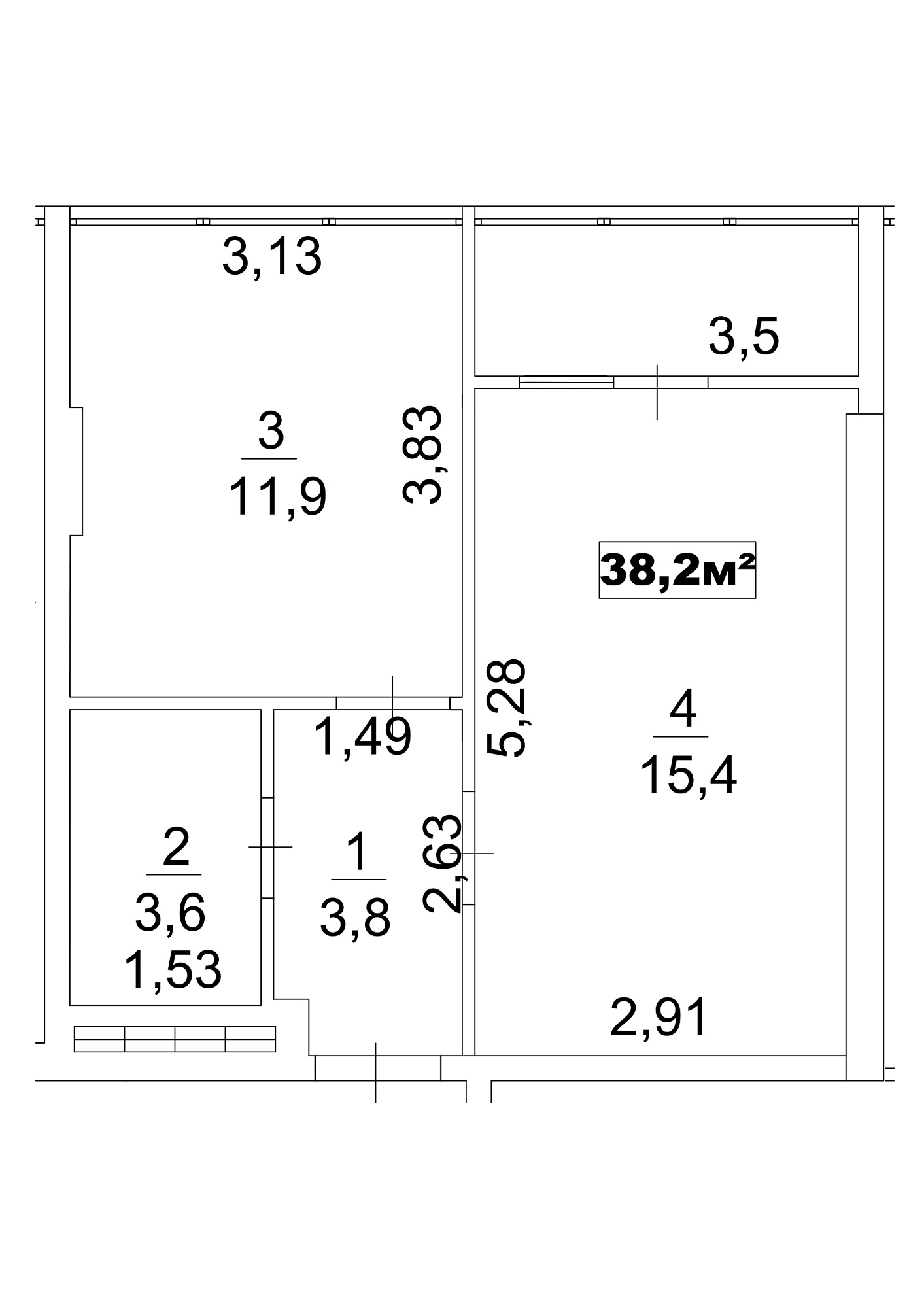 Планировка 1-к квартира площей 38.2м2, AB-13-01/0003г.