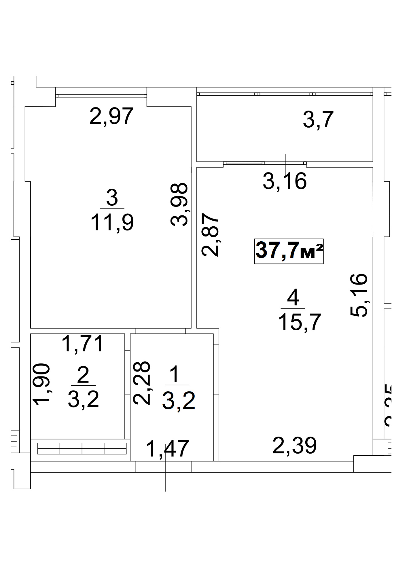 Планировка 1-к квартира площей 37.7м2, AB-13-04/00030.