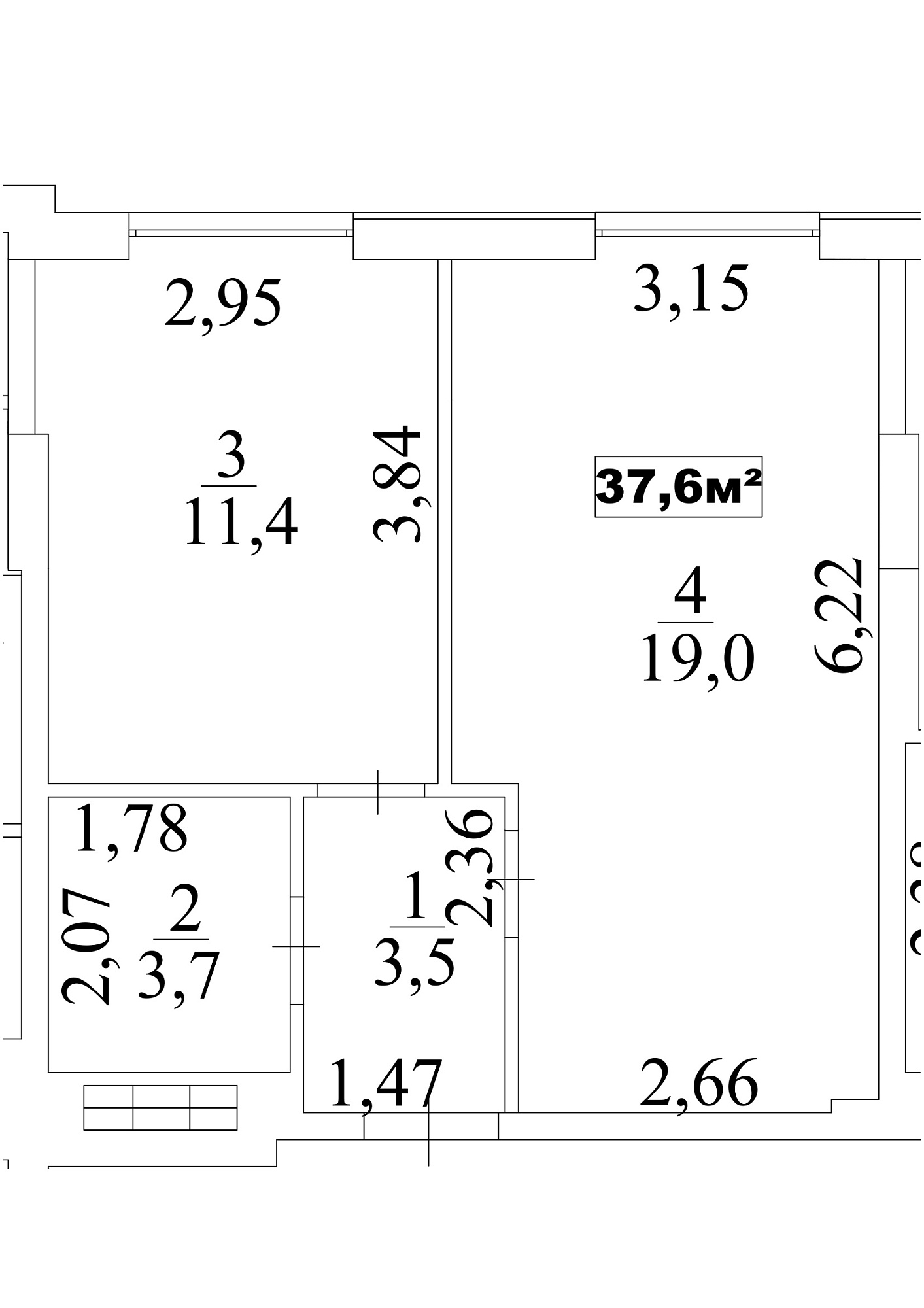 Планировка 1-к квартира площей 37.6м2, AB-10-05/00042.