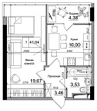 Planning 1-rm flats area 41.04m2, AB-14-03/00006.