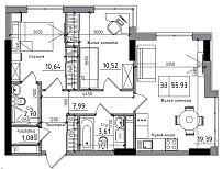 Планування 2-к квартира площею 55.93м2, AB-06-07/00010.