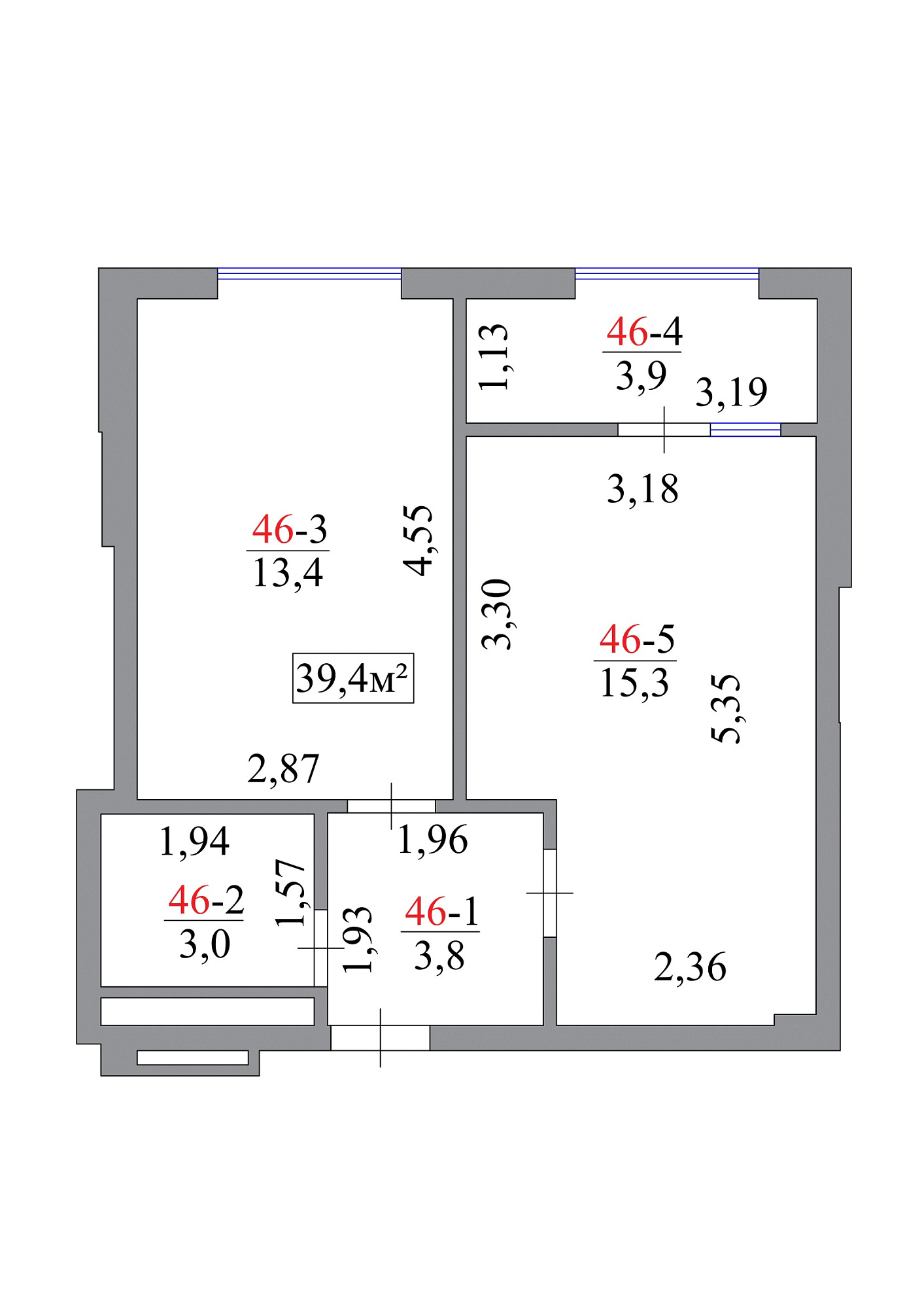 Планировка 1-к квартира площей 39.4м2, AB-07-05/00042.