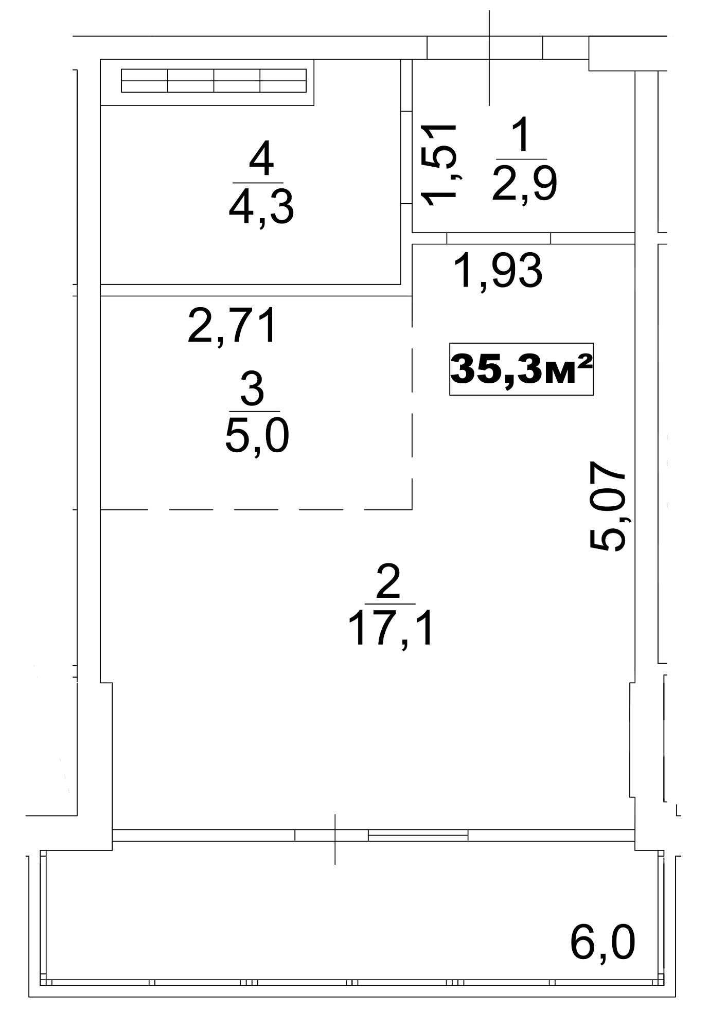 Планування Smart-квартира площею 35.3м2, AB-13-07/0052б.