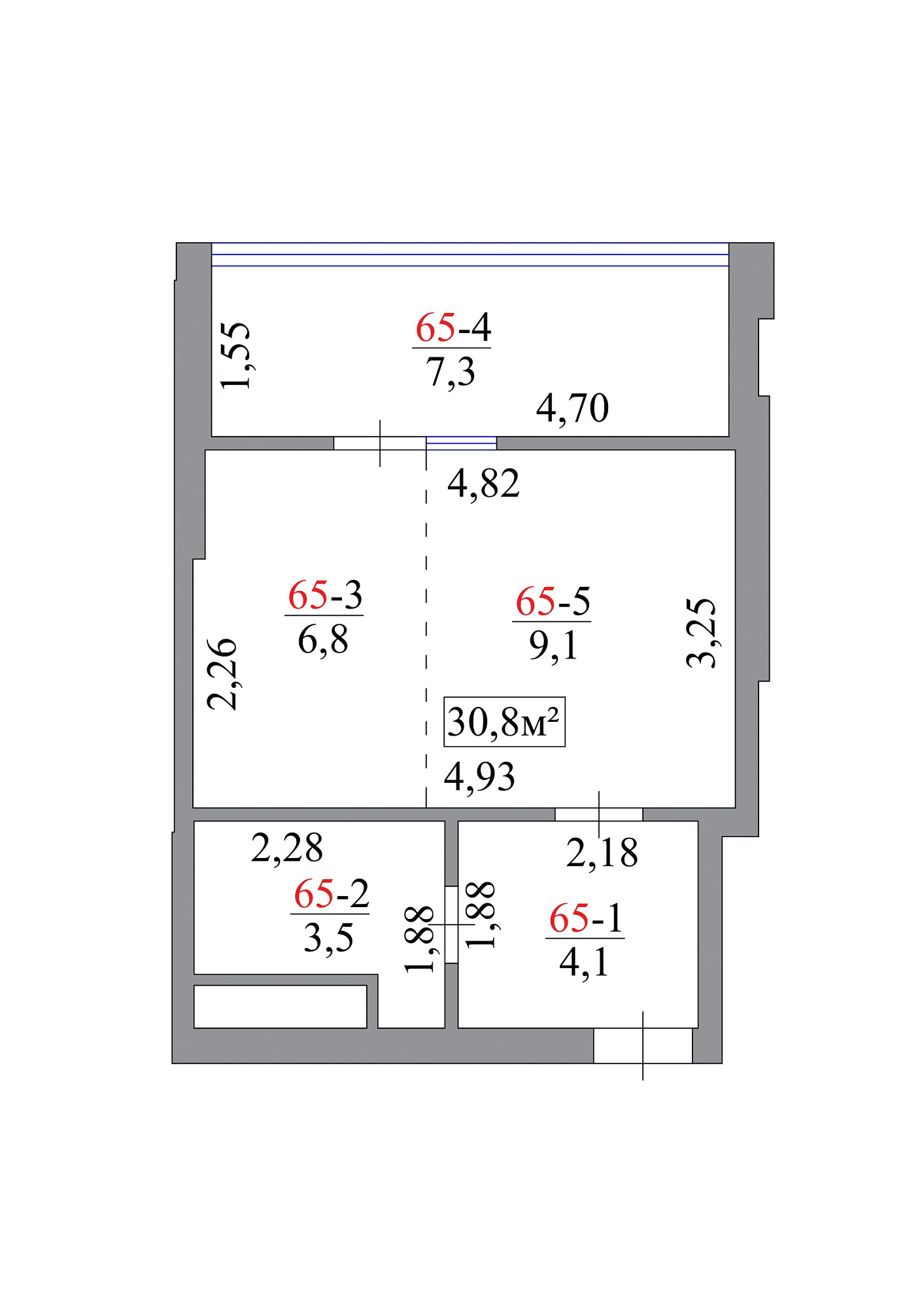 Планування Smart-квартира площею 30.8м2, AB-07-07/00059.