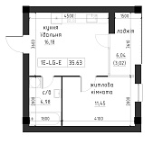 Planning 1-rm flats area 35.63m2, LR-002-07/0004.