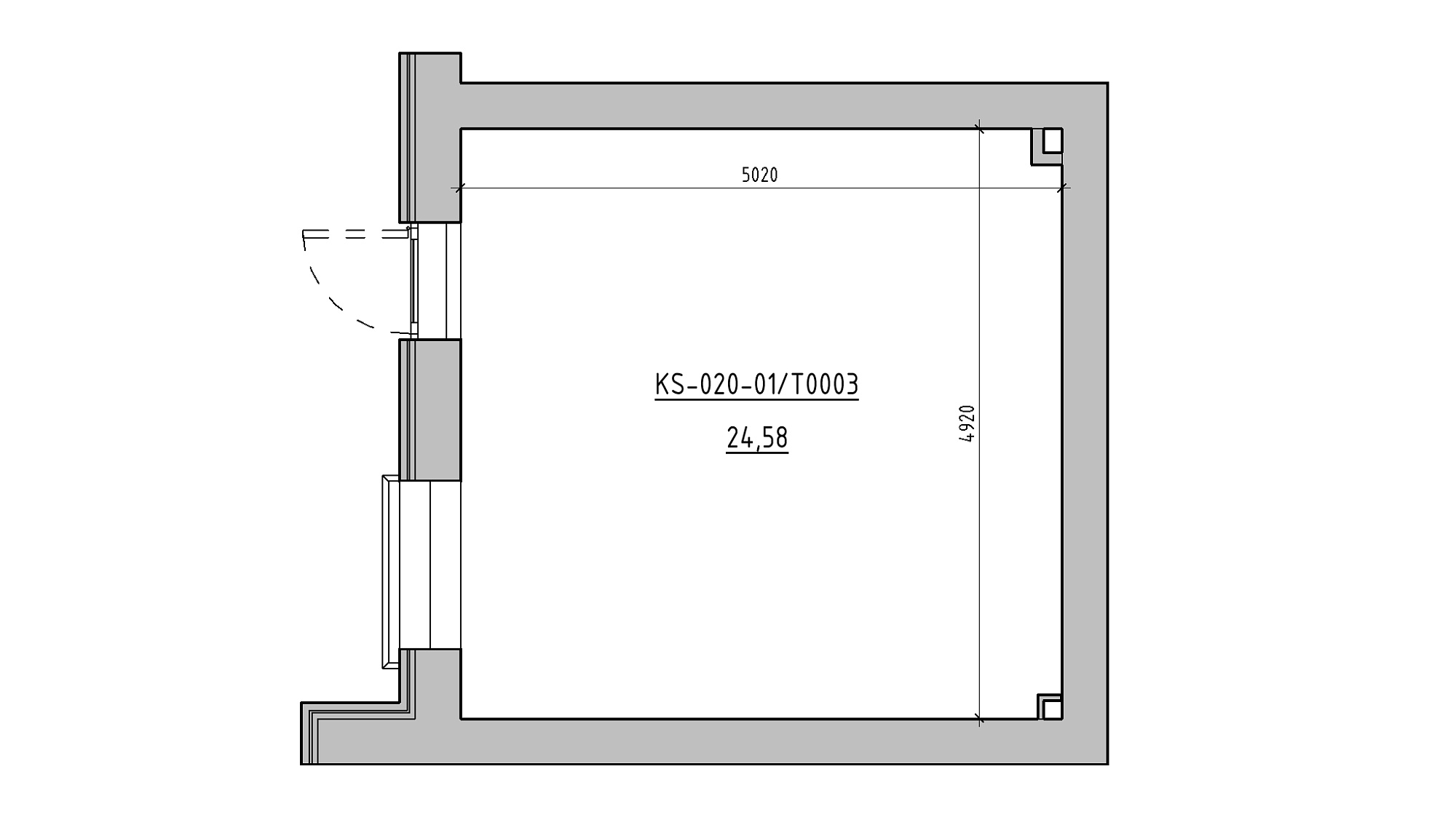 Planning Commercial premises area 24.58m2, KS-020-01/Т003.
