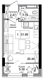 Планування Smart-квартира площею 31.99м2, AB-04-07/00001.
