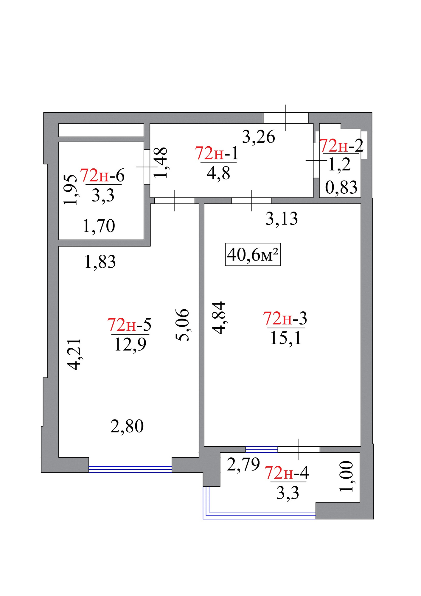 Планировка 1-к квартира площей 40.6м2, AB-07-08/00065.