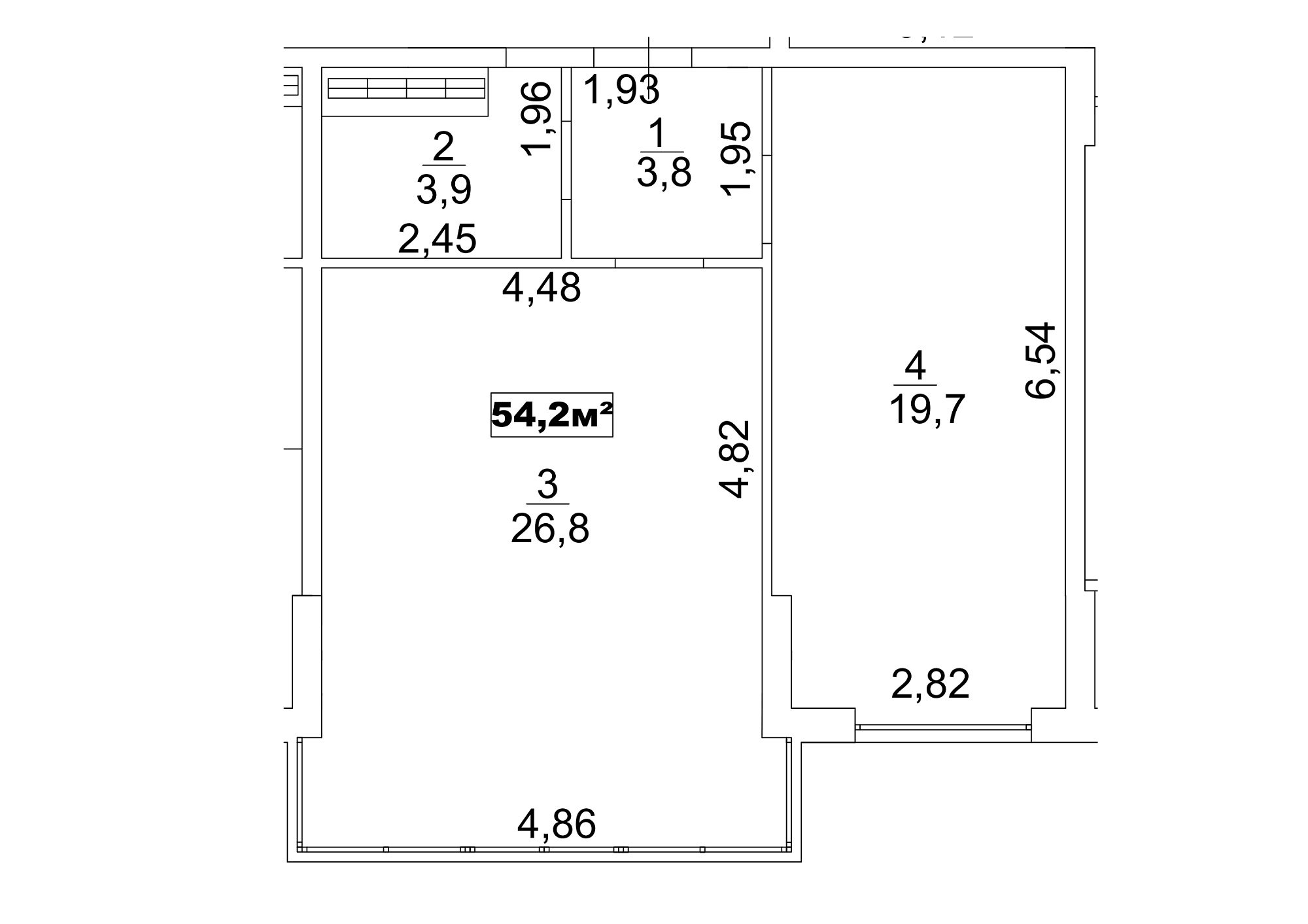 Планировка 1-к квартира площей 54.2м2, AB-13-09/00077.