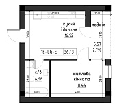 Планировка 1-к квартира площей 36.13м2, LR-002-03/0004.