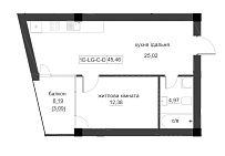 Планування 1-к квартира площею 45.46м2, LR-005-02/0002.
