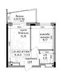 Планировка 1-к квартира площей 33.88м2, LR-002-07/0041.