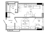Планування 1-к квартира площею 34.66м2, AB-21-12/00002.