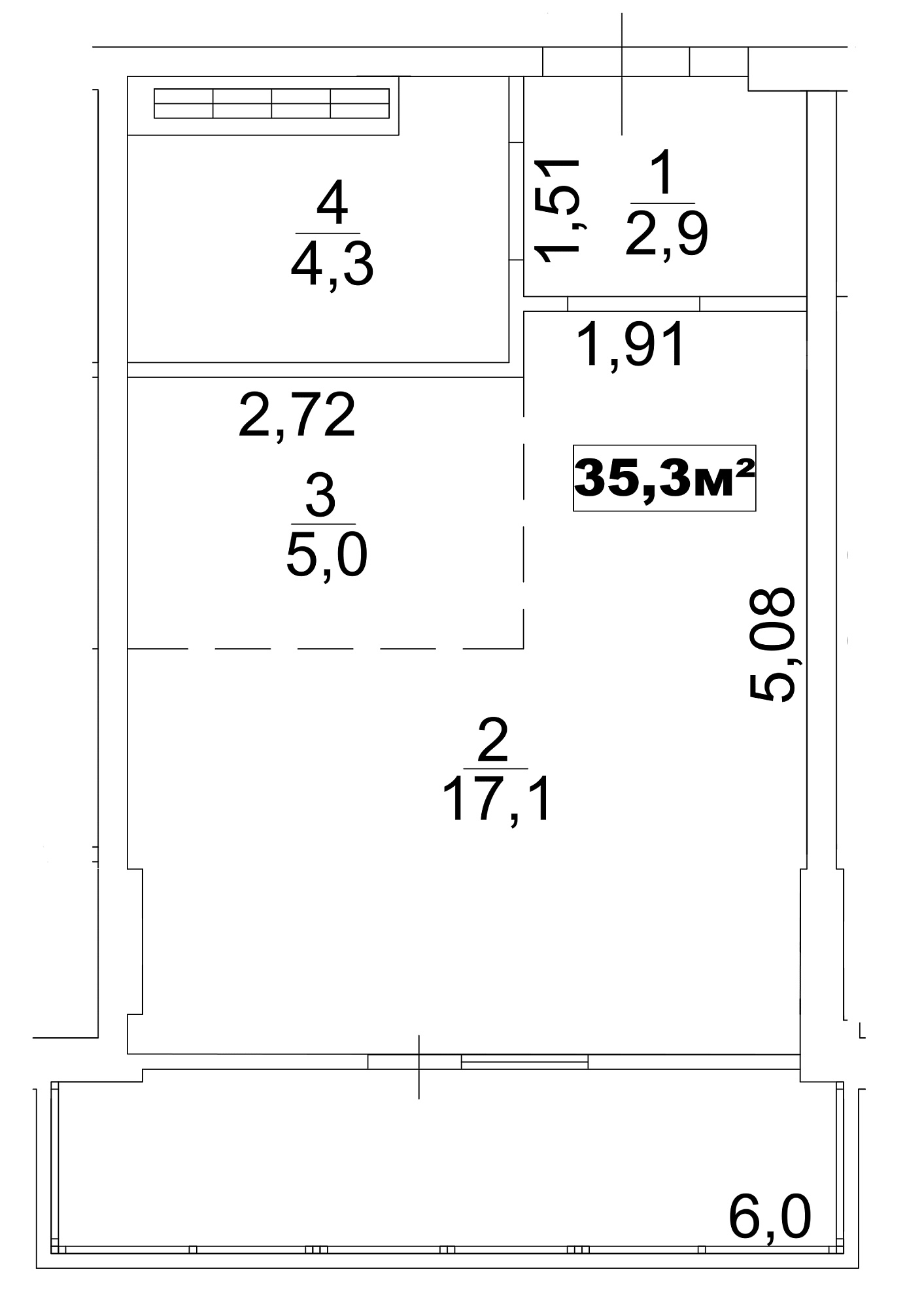 Планування Smart-квартира площею 35.3м2, AB-13-08/0061б.