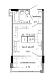 Планування 1-к квартира площею 30.97м2, AB-19-01/00002.