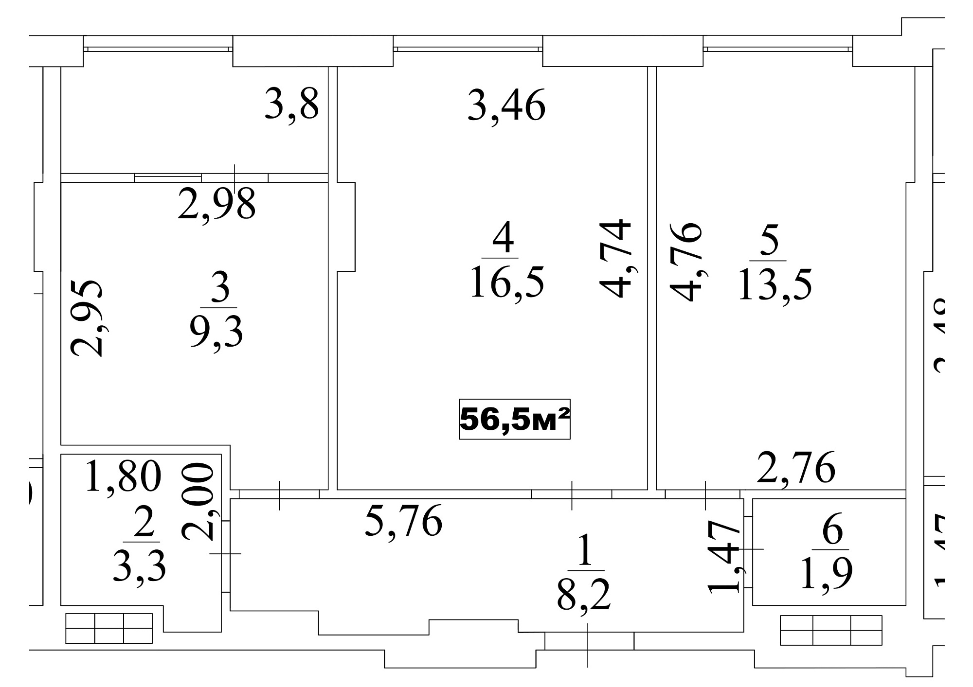 Планировка 2-к квартира площей 56.5м2, AB-10-08/00067.