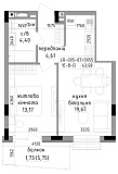 Планировка 1-к квартира площей 43.58м2, LR-005-07/0055.