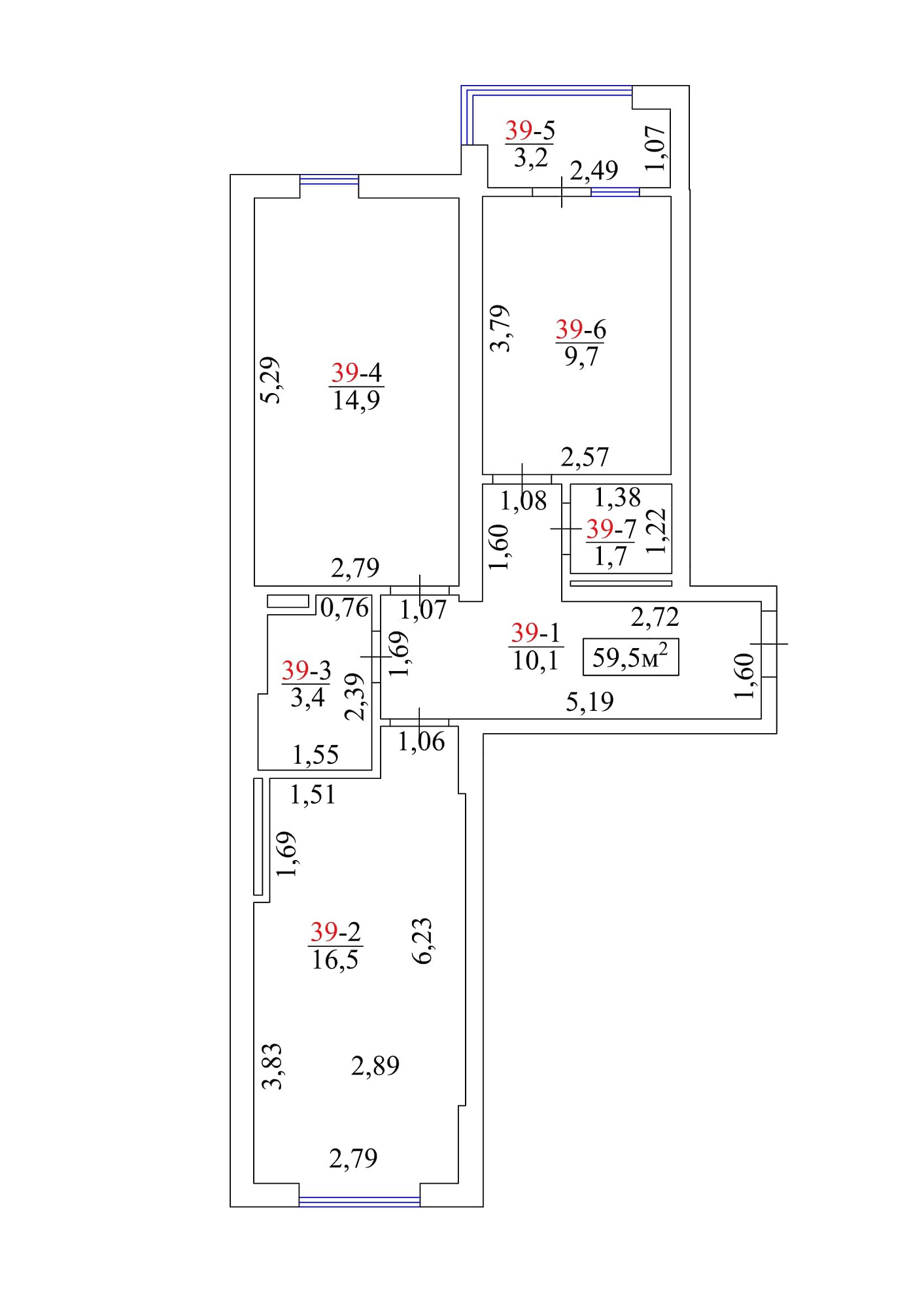 Планування 2-к квартира площею 59.5м2, AB-01-05/00038.