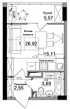 Планування Smart-квартира площею 26.92м2, AB-15-07/00006.