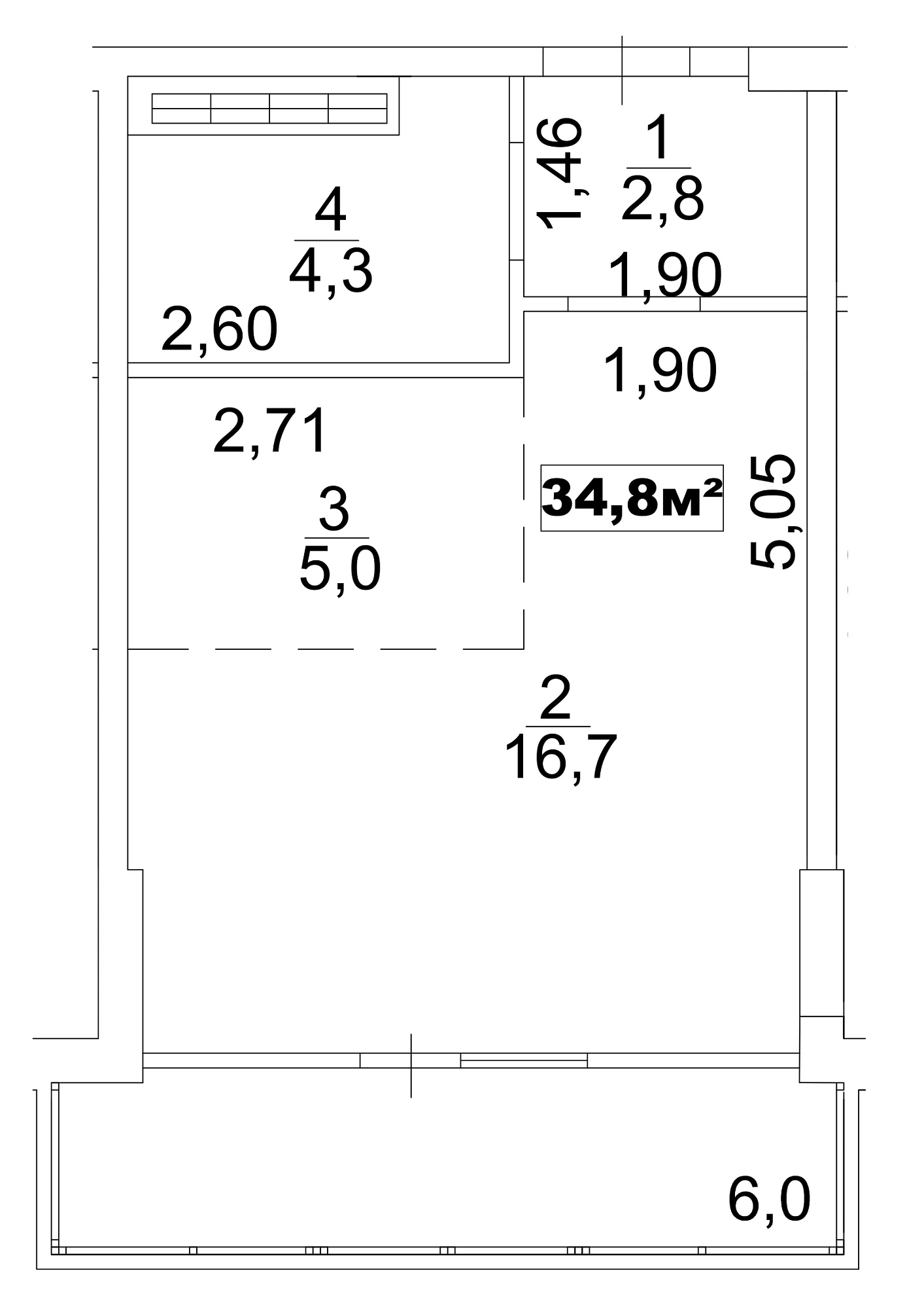 Планування Smart-квартира площею 34.8м2, AB-13-04/0025б.